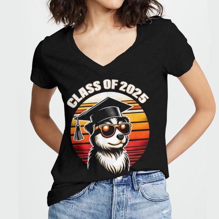 Graduation Day 2025 Graduate Class School Degree College Dog Women's Jersey Short Sleeve Deep V-Neck Tshirt