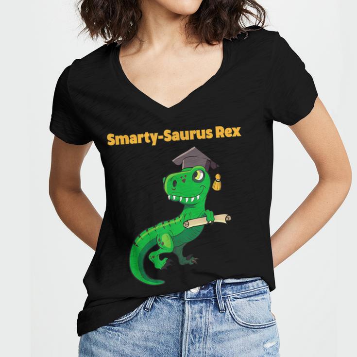 Graduation Dinosaur Smarty Saurus Rex Diploma Dinosaur Women's Jersey Short Sleeve Deep V-Neck Tshirt