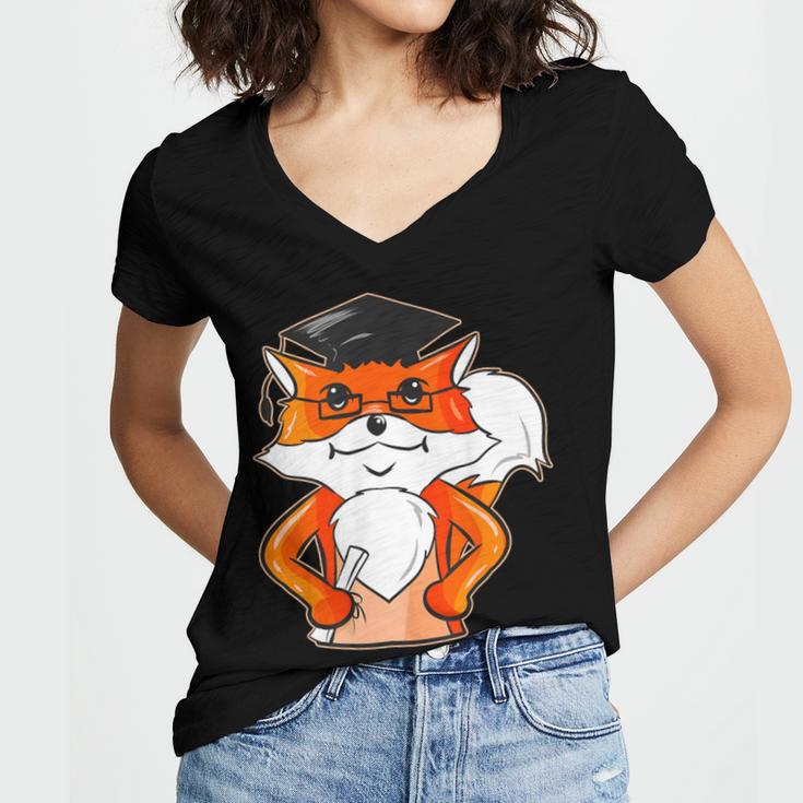 Graduation Fox School Bachelor Master Doctor Study Women's Jersey Short Sleeve Deep V-Neck Tshirt