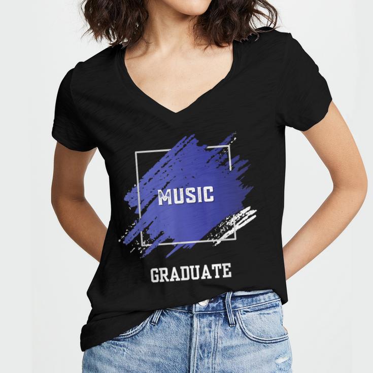 Graduation Graduated Music Degree University College Student Women's Jersey Short Sleeve Deep V-Neck Tshirt