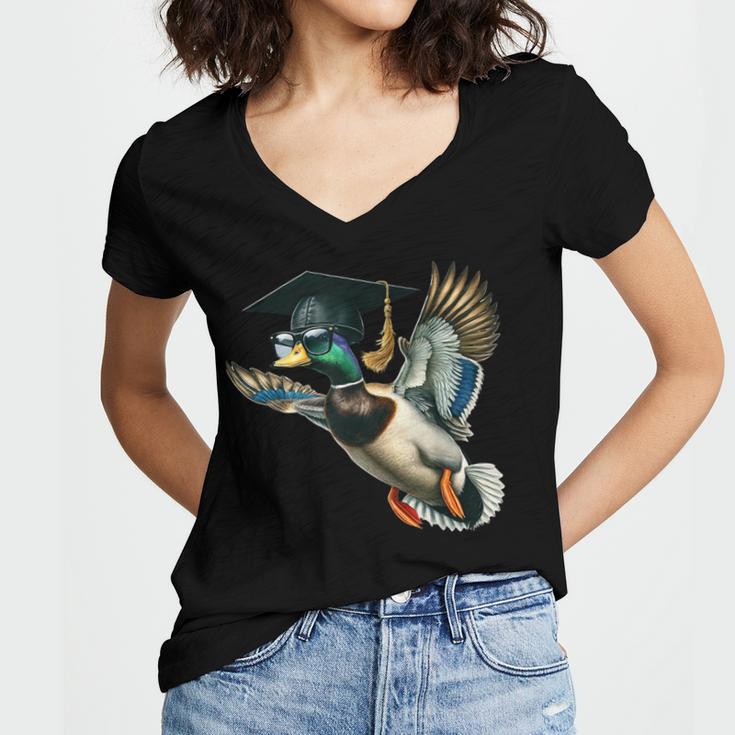 Graduation Mallard Duck Hunter Hunting Season Grad Hunting Women's Jersey Short Sleeve Deep V-Neck Tshirt
