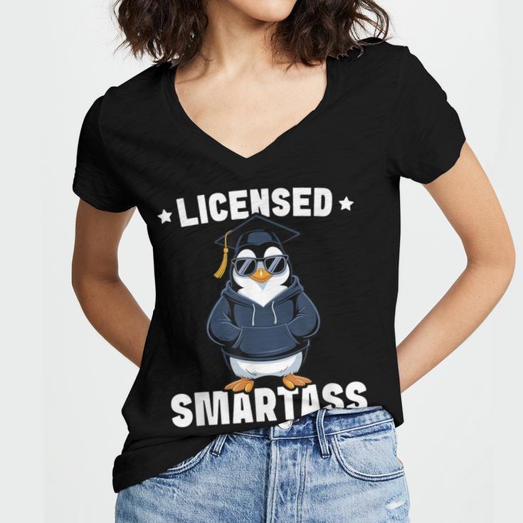 Graduation Penguin Licensed Smartass Graduate Women's Jersey Short Sleeve Deep V-Neck Tshirt