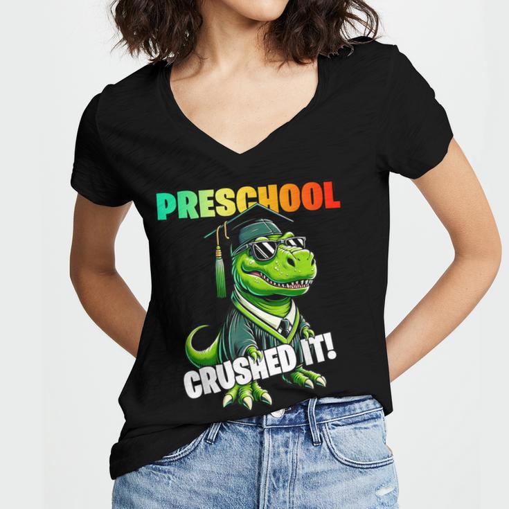 Graduation Preschool DinosaurRex Crushed It Boys Grad Women's Jersey Short Sleeve Deep V-Neck Tshirt