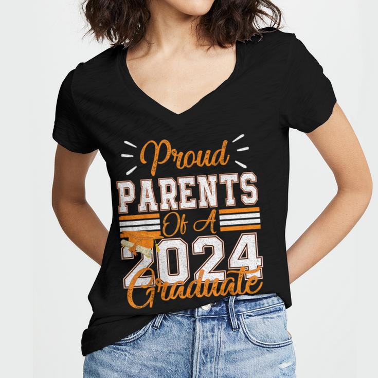 Graduation Proud Parents Of a 2024 Graduate For Mom And Dad Women's Jersey Short Sleeve Deep V-Neck Tshirt