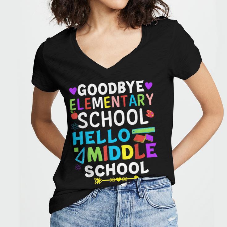 Graduation Shirt For 5th Grader Goodbye Hello Middle School Women's Jersey Short Sleeve Deep V-Neck Tshirt