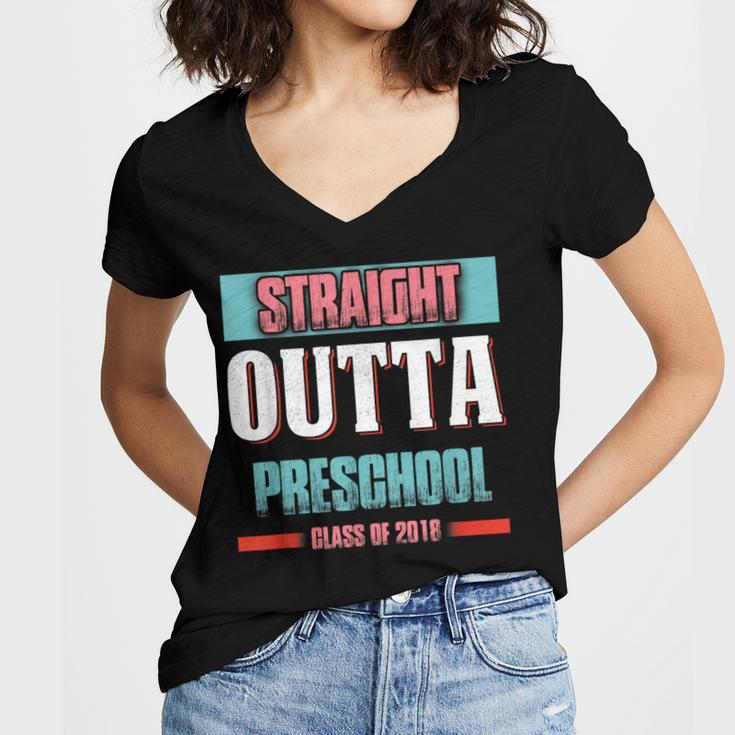 Graduation Shirt Straight Outta Preschool Class Of 2018 Tee Women's Jersey Short Sleeve Deep V-Neck Tshirt