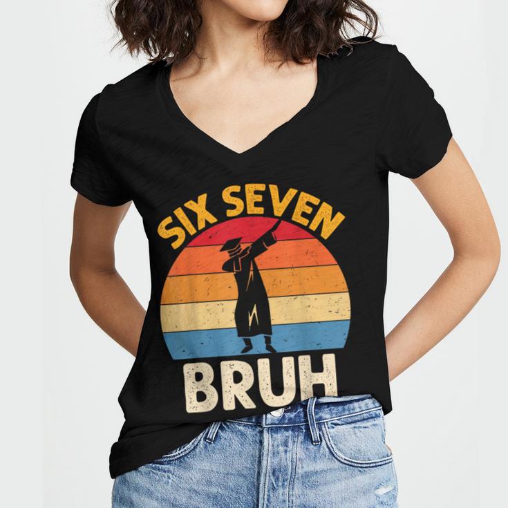 Graduation Six Seven Bruh Dabbing 67 Meme 6 7 Boys Kids Women's Jersey Short Sleeve Deep V-Neck Tshirt