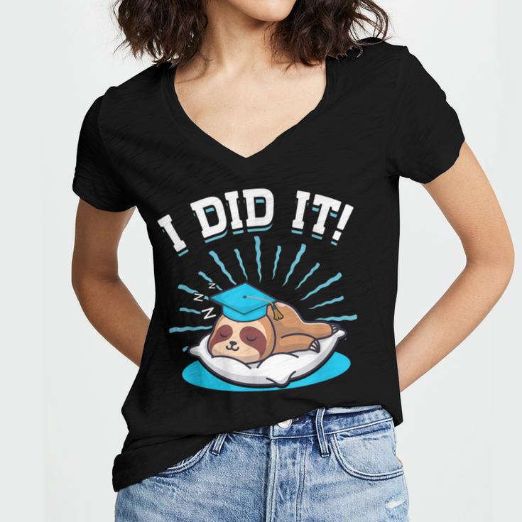 Graduation Did It Sloth Graduate Animal Sloths Sloth Women's Jersey Short Sleeve Deep V-Neck Tshirt