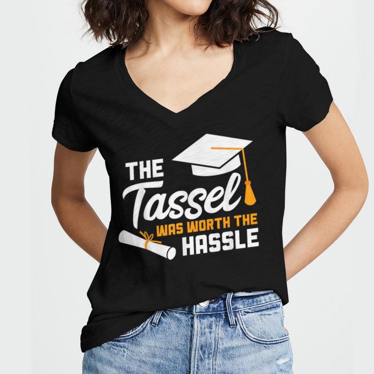 GraduationShirt Tassel Was Worth The Hassle Tee Women's Jersey Short Sleeve Deep V-Neck Tshirt