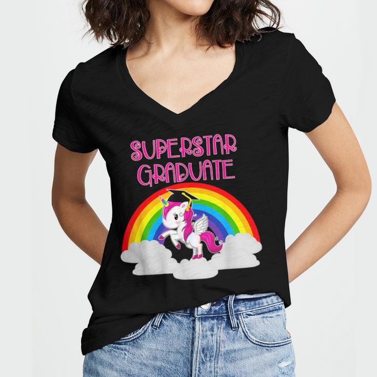 Graduation Unicorn Superstar Magical Colorful Rainbow Tshirt Women's Jersey Short Sleeve Deep V-Neck Tshirt