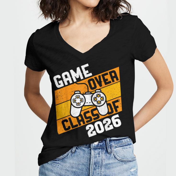 Graduation Video Gamer Game Over Class Of 2026 Senior Women's Jersey Short Sleeve Deep V-Neck Tshirt