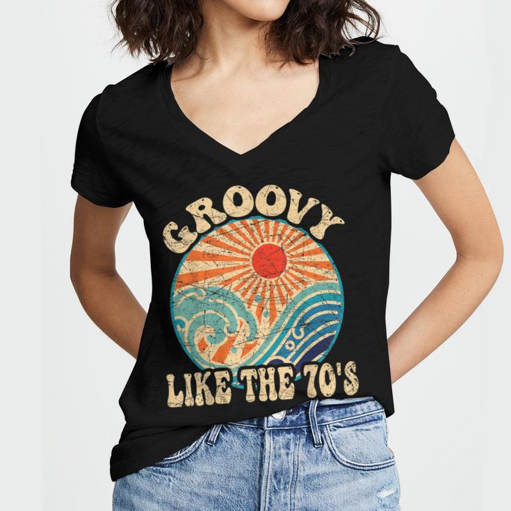 Groovy Like The 70s Aesthetic Nostalgia 1970's Retro Women's Jersey Short Sleeve Deep V-Neck Tshirt Groovy Like The 70s Aesthetic Nostalgia 1970's Retro Women's Jersey Short Sleeve Deep V-Neck Tshirt