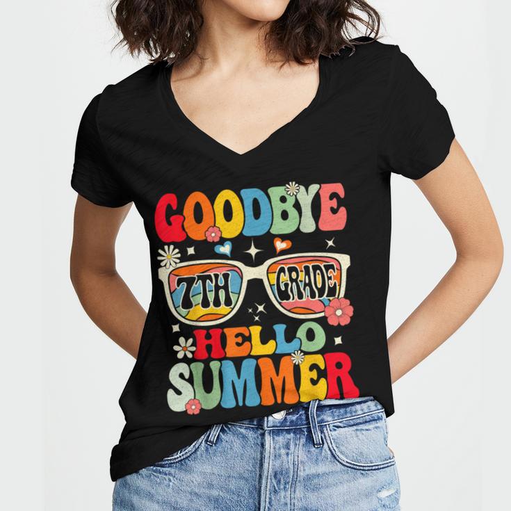 Groovy Goodbye 7th Grade Graduation Hello Summer Kids Women's Jersey Short Sleeve Deep V-Neck Tshirt