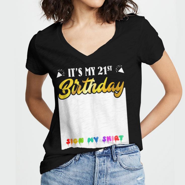 Guestbook My 21st Birthday Sign My Shirt Birthday Party Women's Jersey Short Sleeve Deep V-Neck Tshirt Guestbook My 21st Birthday Sign My Shirt Birthday Party Women's Jersey Short Sleeve Deep V-Neck Tshirt