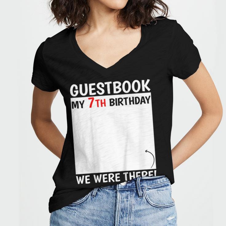 Guestbook 7th Birthday 7 Year Old Born 2018 Bday Women's Jersey Short Sleeve Deep V-Neck Tshirt