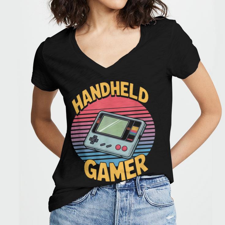Handheld Gamer Retro Portable Console Nostalgia Women's Jersey Short Sleeve Deep V-Neck Tshirt Handheld Gamer Retro Portable Console Nostalgia Women's Jersey Short Sleeve Deep V-Neck Tshirt