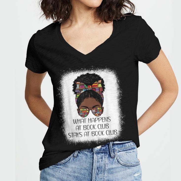 What Happens At Book Club Stays At Book Club Black Women Women's Jersey Short Sleeve Deep V-Neck Tshirt What Happens At Book Club Stays At Book Club Black Women Women's Jersey Short Sleeve Deep V-Neck Tshirt