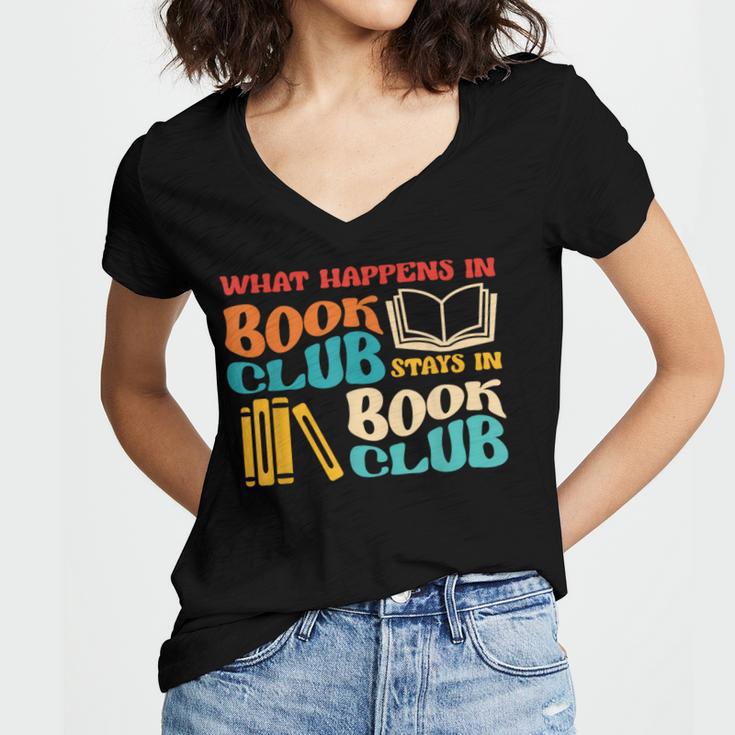 What Happens In Book Club Stays In Book Club Retro Women's Jersey Short Sleeve Deep V-Neck Tshirt