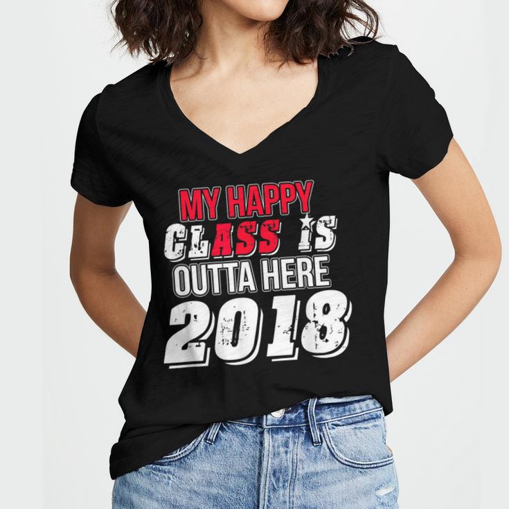 My Happy Class Is Outta Here 2018 Graduation Women's Jersey Short Sleeve Deep V-Neck Tshirt