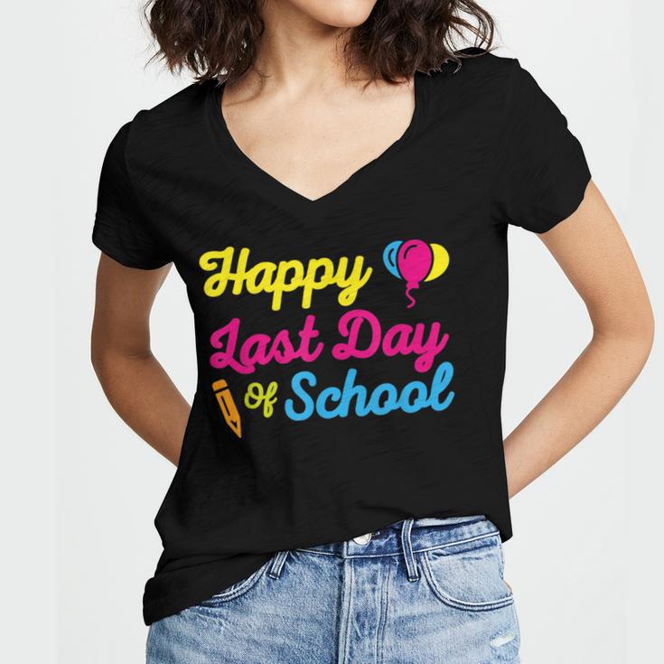 Happy Last Day Of School Graduation Teacher Students T-Shirt Women's Jersey Short Sleeve Deep V-Neck Tshirt