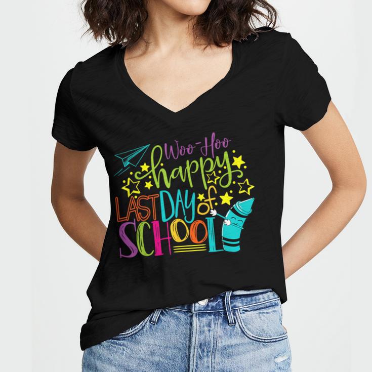 Happy Last Day Of School Student Teacher Graduation Women's Jersey Short Sleeve Deep V-Neck Tshirt