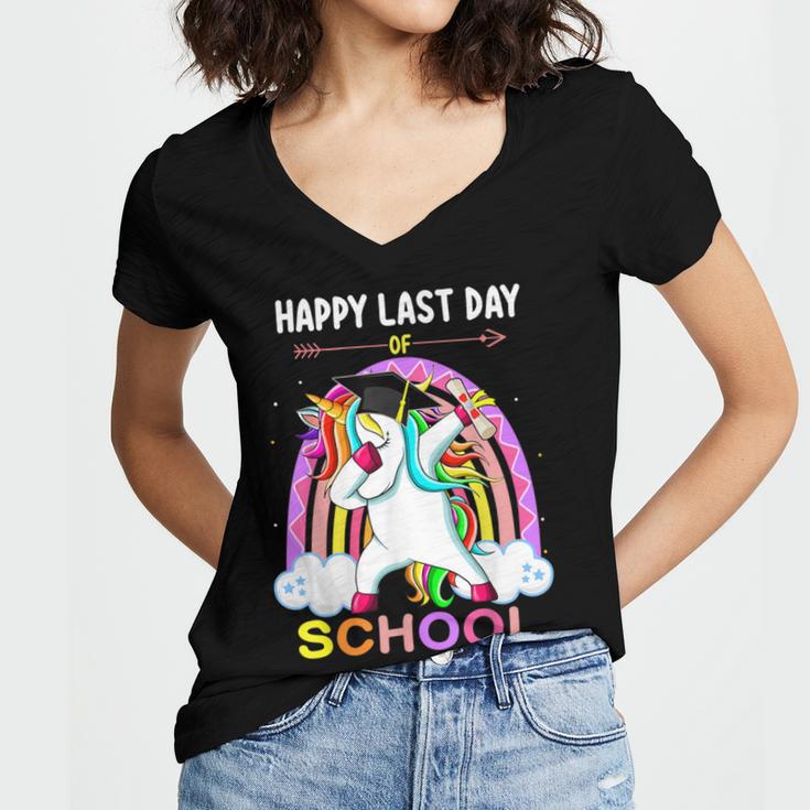 Happy Last Days Of School Graduation Class 2022 Unicorn Girl Women's Jersey Short Sleeve Deep V-Neck Tshirt