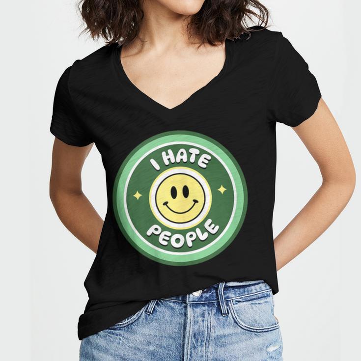 I Hate People Saying For Introverts Women's Jersey Short Sleeve Deep V-Neck Tshirt