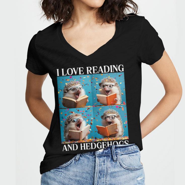 Hedgehog Love Reading And Hedgehogs Child Book Lover Women's Jersey Short Sleeve Deep V-Neck Tshirt Hedgehog Love Reading And Hedgehogs Child Book Lover Women's Jersey Short Sleeve Deep V-Neck Tshirt