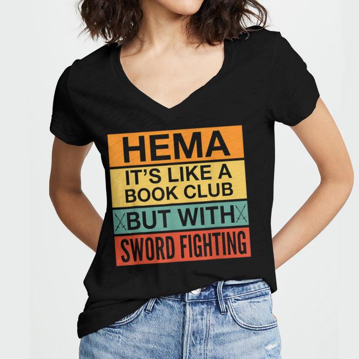 Hema Definition Like A Book Club With Swords Women's Jersey Short Sleeve Deep V-Neck Tshirt Hema Definition Like A Book Club With Swords Women's Jersey Short Sleeve Deep V-Neck Tshirt
