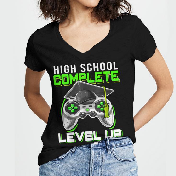 High School Level Complete Class Of 2024 Graduation Women's Jersey Short Sleeve Deep V-Neck Tshirt