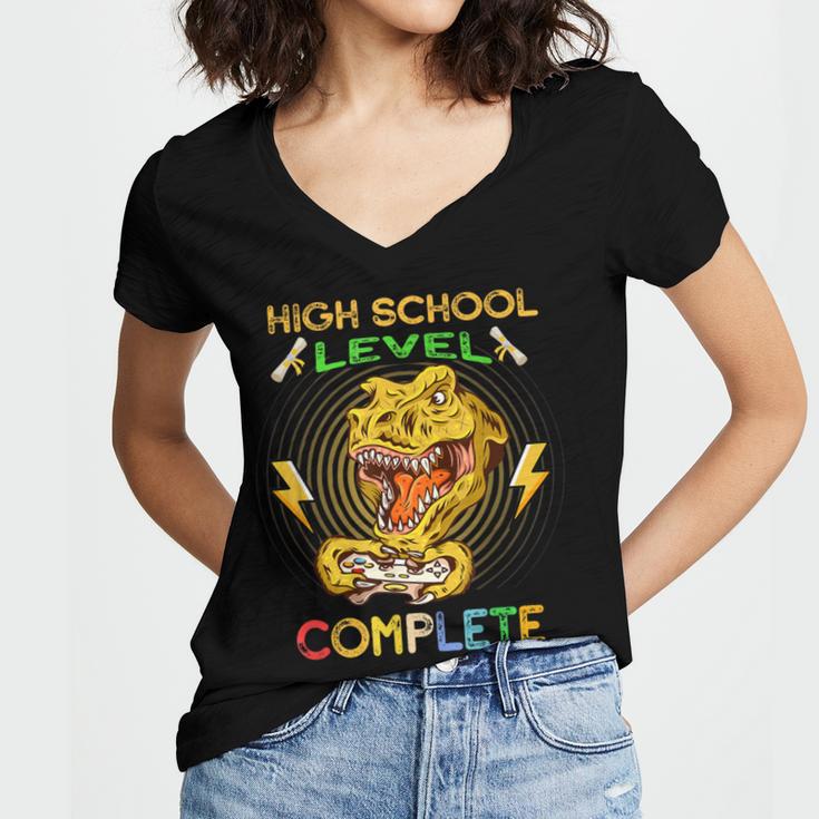 High School Level Complete Gamer Graduation Dinosaur 2021 Women's Jersey Short Sleeve Deep V-Neck Tshirt