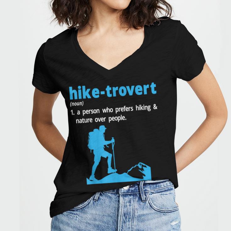 Hike-Trovert Hiking Humor Definition Introvert Women's Jersey Short Sleeve Deep V-Neck Tshirt