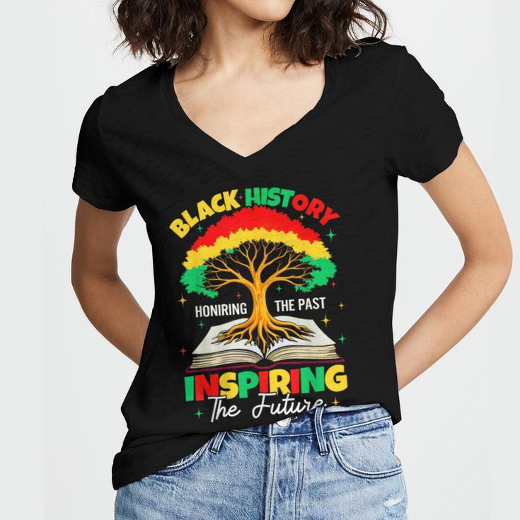Honoring Past Inspiring Future History Month Book Tree Women's Jersey Short Sleeve Deep V-Neck Tshirt