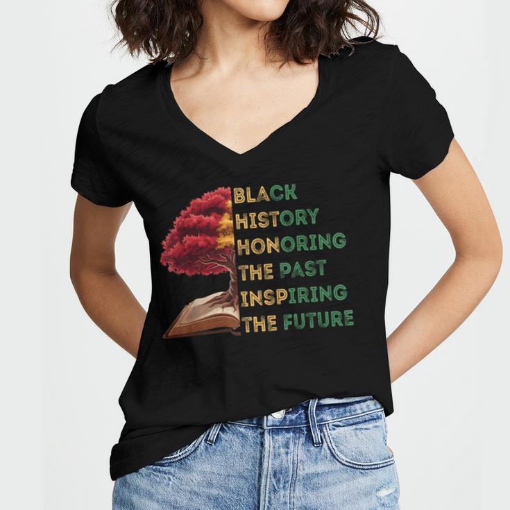 Honoring Past Inspiring Future History Month Tree Book Women's Jersey Short Sleeve Deep V-Neck Tshirt