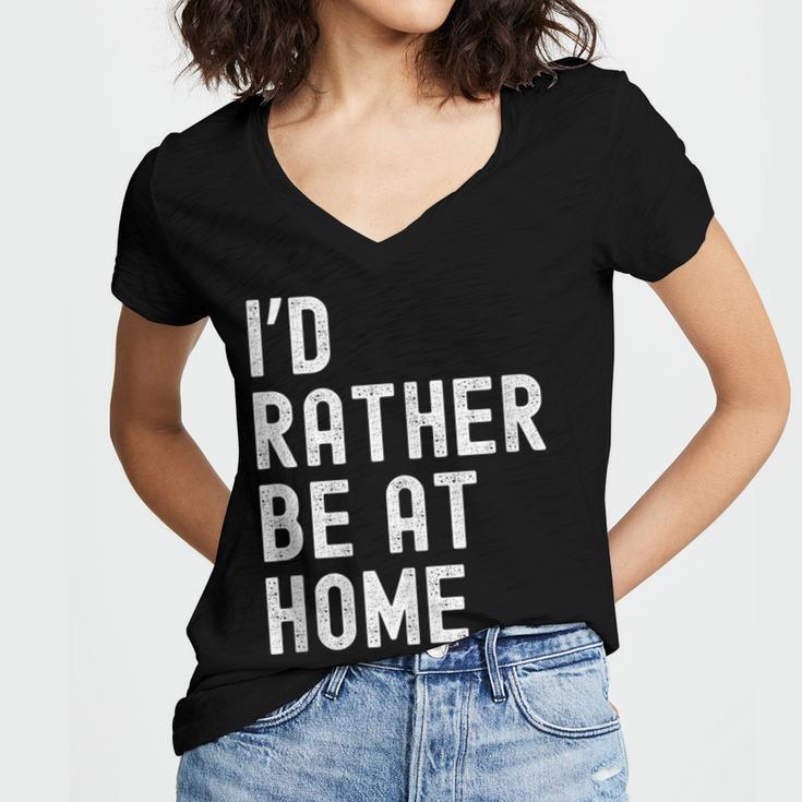I'd Rather Be At Home Antisocial Introvert Tee Women's Jersey Short Sleeve Deep V-Neck Tshirt