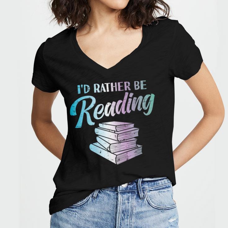 Id Rather Be Reading Book Librarian Men Women Kids Women's Jersey Short Sleeve Deep V-Neck Tshirt