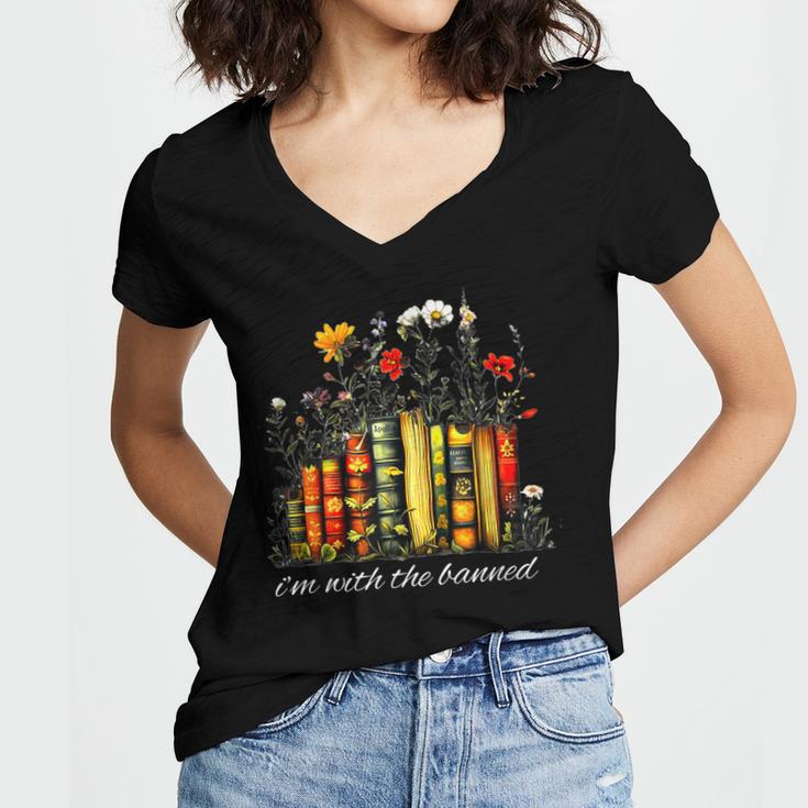 I'm With The Banned Banned Books Colorful Literary Fr Women's Jersey Short Sleeve Deep V-Neck Tshirt