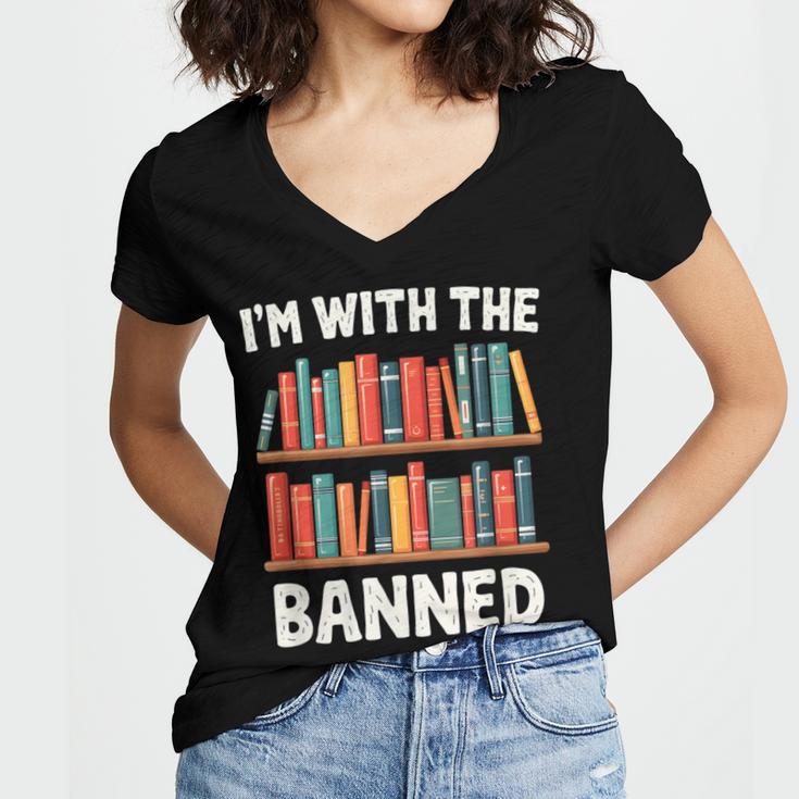 I'm With The Banned Librarian Banned Book Lover Reader Women's Jersey Short Sleeve Deep V-Neck Tshirt I'm With The Banned Librarian Banned Book Lover Reader Women's Jersey Short Sleeve Deep V-Neck Tshirt