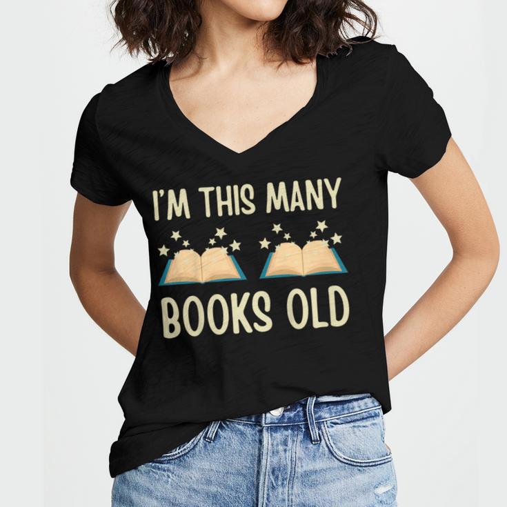 I'm This Many Books Old Read Book 2nd Birthday 2 Years Old Women's Jersey Short Sleeve Deep V-Neck Tshirt