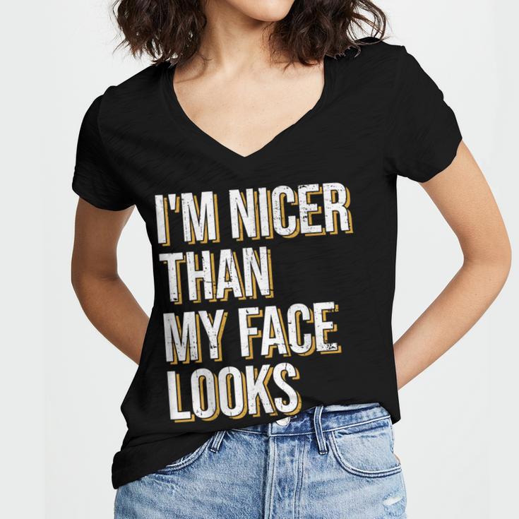 I'm Nicer Than My Face Looks Introverted Introverts Women's Jersey Short Sleeve Deep V-Neck Tshirt I'm Nicer Than My Face Looks Introverted Introverts Women's Jersey Short Sleeve Deep V-Neck Tshirt