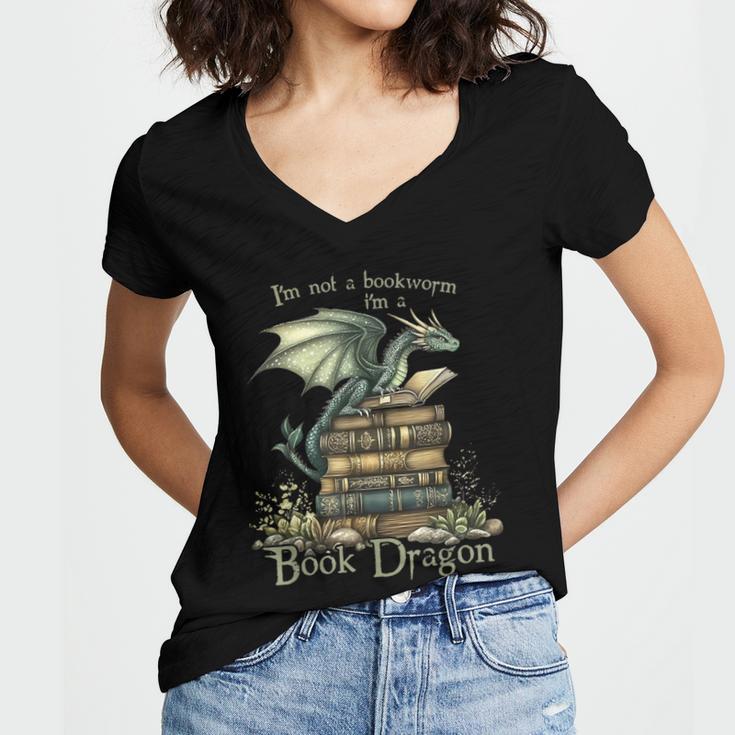 I'm Not A Bookworm I'm A Book Dragon Women's Jersey Short Sleeve Deep V-Neck Tshirt I'm Not A Bookworm I'm A Book Dragon Women's Jersey Short Sleeve Deep V-Neck Tshirt
