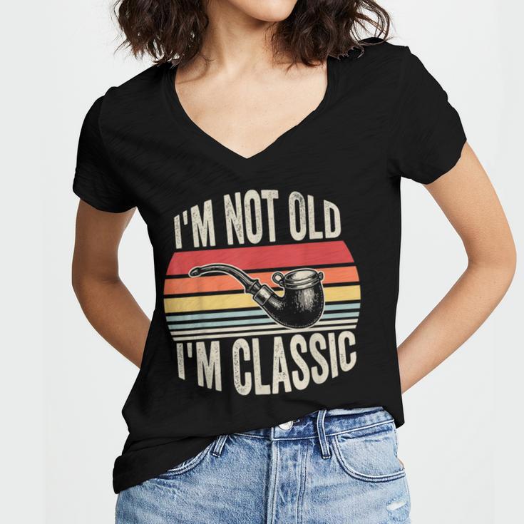I'm Not Old I'm Classic Pipe Nostalgia Women's Jersey Short Sleeve Deep V-Neck Tshirt