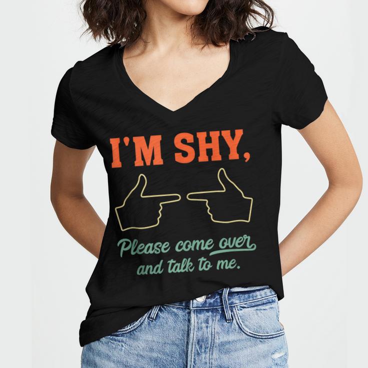 I'm Shy Please Come Over & Talk To Me Introvert Shying Women's Jersey Short Sleeve Deep V-Neck Tshirt I'm Shy Please Come Over & Talk To Me Introvert Shying Women's Jersey Short Sleeve Deep V-Neck Tshirt