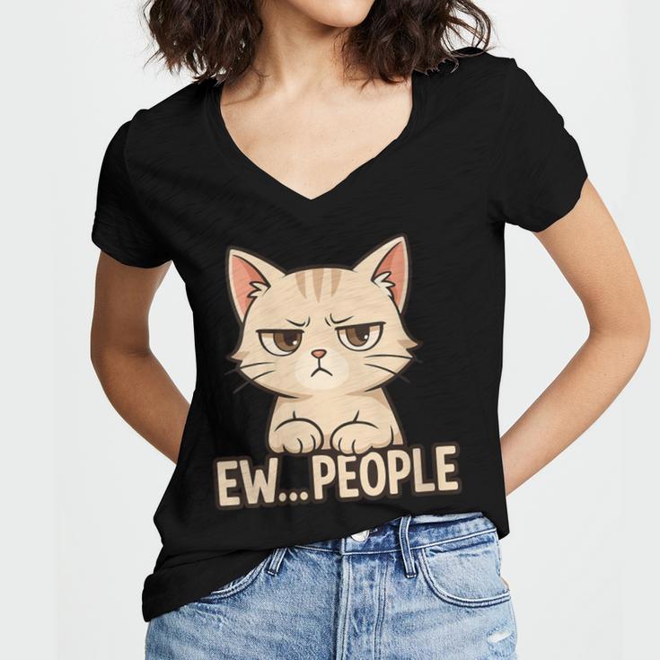 Introvert Anime Cat Ew People Women's Jersey Short Sleeve Deep V-Neck Tshirt Introvert Anime Cat Ew People Women's Jersey Short Sleeve Deep V-Neck Tshirt