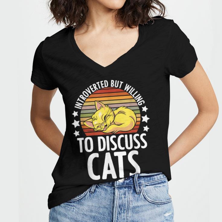 Introvert Cat Kitten Quote For Feline Whisperer Women's Jersey Short Sleeve Deep V-Neck Tshirt