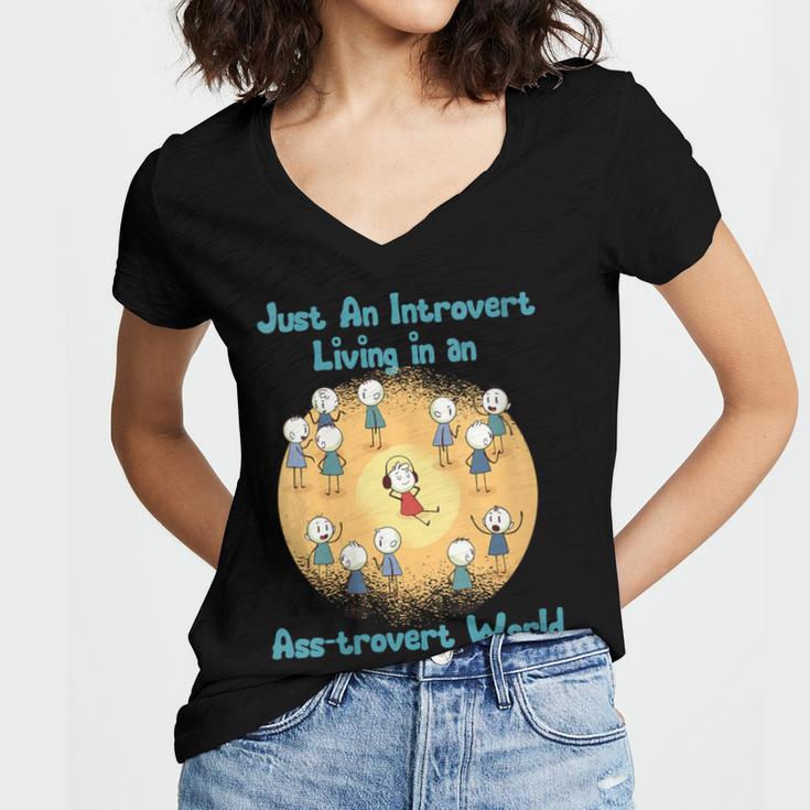 Introvert Extrovert Cartoon In Asstrovert World Women's Jersey Short Sleeve Deep V-Neck Tshirt Introvert Extrovert Cartoon In Asstrovert World Women's Jersey Short Sleeve Deep V-Neck Tshirt