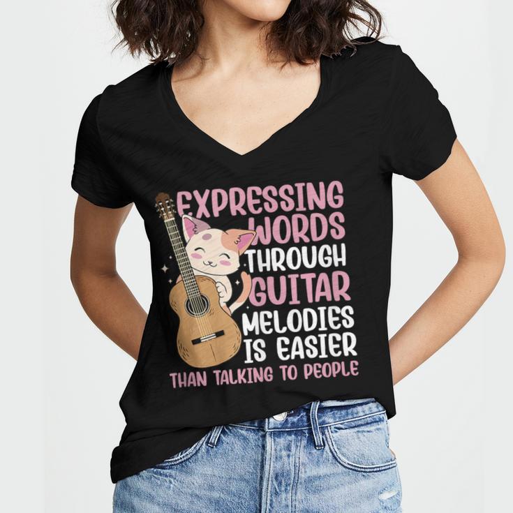 Introvert Guitarist Expressing Words Through Guitar Melody Women's Jersey Short Sleeve Deep V-Neck Tshirt Introvert Guitarist Expressing Words Through Guitar Melody Women's Jersey Short Sleeve Deep V-Neck Tshirt