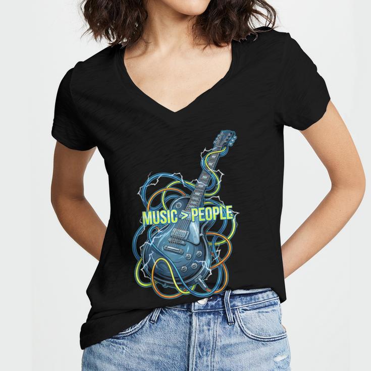 Introvert Music Lover Electric Guitar Rock Women's Jersey Short Sleeve Deep V-Neck Tshirt