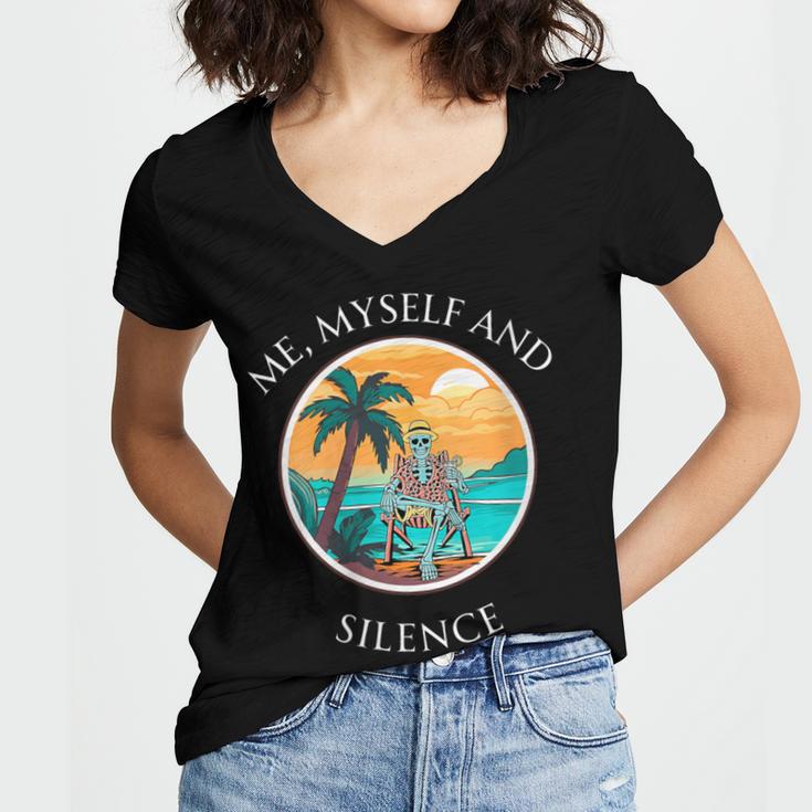 Introvert Relaxation Me Myself And Silence Summer Vacation Women's Jersey Short Sleeve Deep V-Neck Tshirt Introvert Relaxation Me Myself And Silence Summer Vacation Women's Jersey Short Sleeve Deep V-Neck Tshirt
