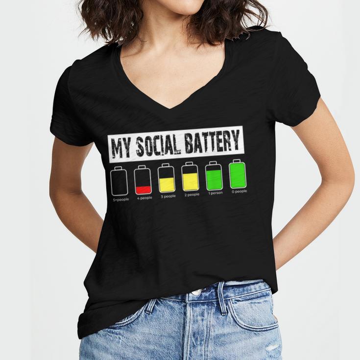 Introvert My Social Battery Low Level Graphic Women's Jersey Short Sleeve Deep V-Neck Tshirt Introvert My Social Battery Low Level Graphic Women's Jersey Short Sleeve Deep V-Neck Tshirt